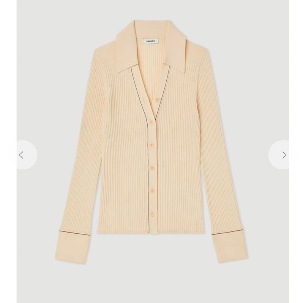 Sandro Topstitched fine knit cardigan with buttons & split sleeve French style